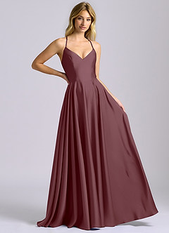 Azazie Truce Bridesmaid Dresses Sangria A-Line Stretch Satin Dress image6