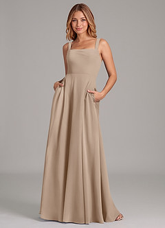 Azazie Shaude Brautjungfernkleider A-Linie Plissee Chiffon Kleid Taupe image1