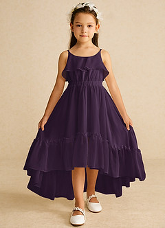 Azazie Karmen Flower Girl Dresses Plum A-Line Ruched Chiffon Dress image1