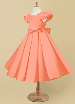 Azazie Jewel Flower Girl Dresses Sunset Ball-Gown Pleated Matte Satin Dress image6