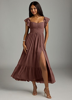 Azazie Anaya Abiti da Damigella Abito A-Line in Chiffon Plissettato Espresso image1