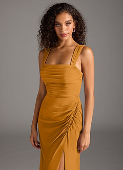Azazie Jesaphine Bridesmaid Dresses Butterscotch Sheath Bow Chiffon Dress image7