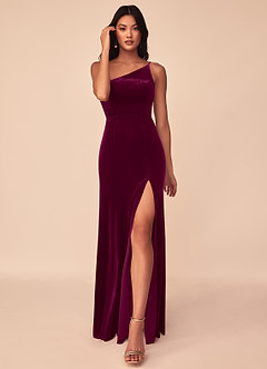 Azazie Kala Bridesmaid Dresses Cabernet A-Line One Shoulder Velvet Dress image1
