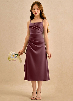Azazie Canna Girls Formal Sukienki dla dziewczynek sypiących kwiaty Linia A Pofałdowany Satyna elastyczna Długość herbaty Sukienka image5
