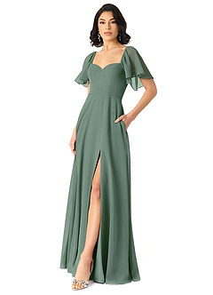 Azazie Chloe Robes de demoiselle d'honneur Robe Trapèze en Mousseline de soie Encolure en Forme de Cœur Eucalyptus image5