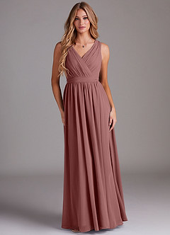Azazie Kingsley Bridesmaid Dresses Desert Rose A-Line Lace Chiffon Dress image1