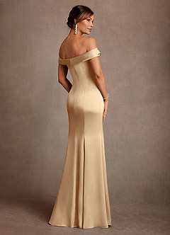 Azazie Boone Mother of the Bride Dresses Champagne Mermaid Off the Shoulder Stretch Satin Dress image3
