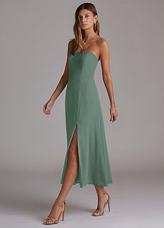 Azazie Wren 신부 들러리 드레스 A라인 스트랩리스 쉬폰 티 길이 드레스 image3