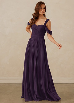 Christian Siriano Bridal for Azazie 1013 Bridesmaid Dresses Plum A-Line Off the Shoulder Chiffon Dress image7