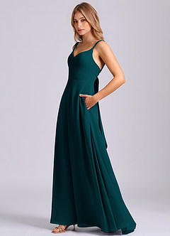 Azazie Beatrice Robes de demoiselle d'honneur Robe Trapèze en Mousseline de soie Encolure en Forme de Cœur Vert Pin image5