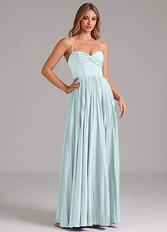 Azazie Akiko Robes de demoiselle d'honneur Robe Trapèze en Satin extensible Encolure en Forme de Cœur Verre De Mer image3