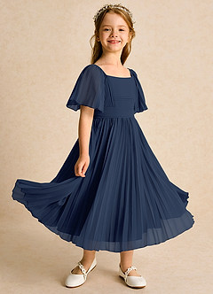 Azazie Gisele Abiti da Ragazza di Fiori Abito A-Line in Chiffon Plissettato Marino Scuro image1