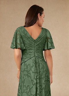 Azazie Emmeline Mother of the Bride Dresses Eucalyptus A-Line Pleated Floral Burnout Dress image6