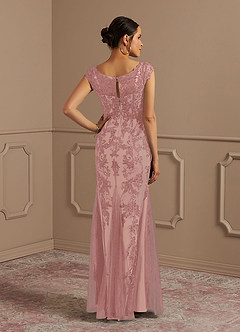 Azazie Melena Mother of the Bride Dresses Dusty Rose Champagne Mermaid Lace Tulle Dress image6