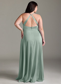 Azazie Davis At-home Try On Dresses Agave A-Line Pleated Stretch Satin Dress image8