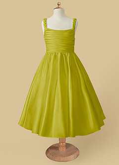 Azazie Cutie Pie Flower Girl Dresses Lemongrass A-Line Pleated Matte Satin Dress image4