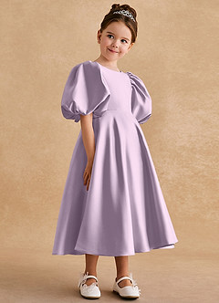Azazie Sugarplum Flower Girl Dresses Frosted Lilac A-Line with Sleeves Matte Satin Dress image6
