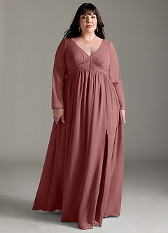 Azazie Teton Robes de demoiselle d'honneur de maternité Robe Trapèze Manche longue Longueur ras du sol Mousseline de soie image9