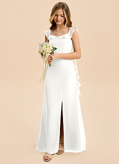 Azazie Cindy Junior White A-Line Ruched Chiffon Dress image3