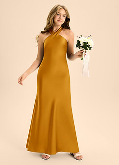 Azazie Doretta Junior Vestido de Caramelo de Satén Elástico de Corte En A con Plisado image5