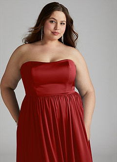 Azazie Morana Bridesmaid Dresses Pomegranate A-Line Off the Shoulder Stretch Satin Convertible Dress image19