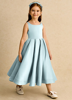 Azazie Babs Blumenmädchenkleider Ballkleid Plissee Matte Satin Kleid Nebel image4