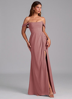 Azazie Johana Jurken voor bruidsmeisjes Converteerbaar Jurk van Chiffon met Zeemeermin Off the Shoulder Woestijnroos image6