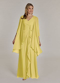 Azazie Manuella Mère de la mariée Robes Robe Trapèze en Mousseline de soie Col V plissé Canari image3