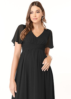 Azazie Verna vestidos de dama de honor de maternidad Vestido de Corte En A Cuello en V fruncido Hasta el suelo Gasa image5
