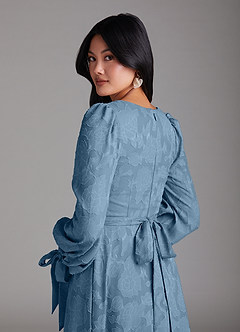 Azazie Leonia Bridesmaid Dresses Steel Blue A-Line Long Sleeve Floral Burnout Dress image5