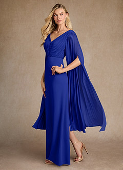 Azazie Ellsworth Mother of the Bride Dresses Royal Blue Column Pleated Stretch Crepe Dress image4