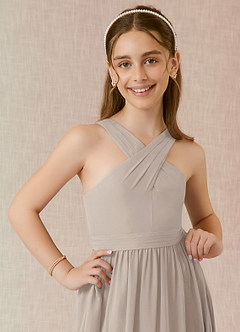 Azazie Jiya Junior Abito A-Line in Chiffon Plissettato Gelo image4
