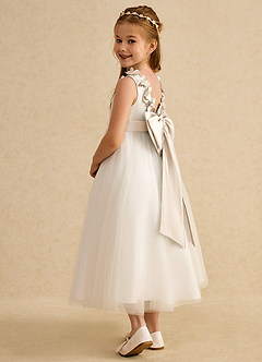 Azazie Lilli Flower Girl Dresses Ivory White Alabaster A-Line Bow Tulle Dress image4