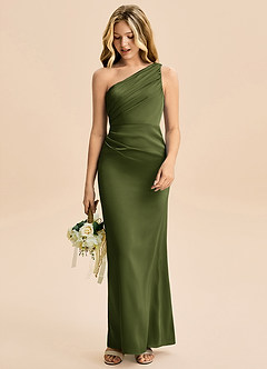 Azazie Akilah Junior Osłona Pofałdowany Satyna elastyczna Długość podłogi Młodsza druhna Sukienka image3