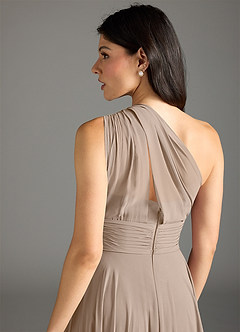 Azazie Charlize Bridesmaid Dresses Taupe A-Line One Shoulder Chiffon Dress image13