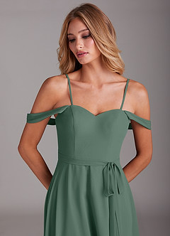 Azazie Aaron Bridesmaid Dresses Sea Moss A-Line Off the Shoulder Chiffon Convertible Dress image2
