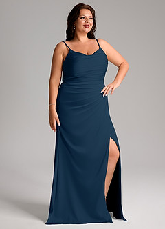 Azazie Deandra Bridesmaid Dresses Dark Navy Mermaid Pleated Stretch Satin Dress image10