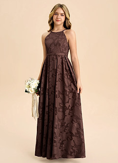 Azazie Arianthe Junior Abito A-Line in Burnout Floreale Plissettato Ganache image6