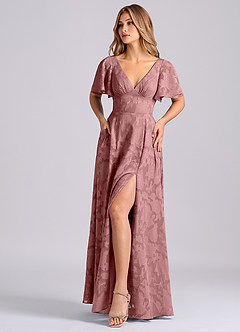 Azazie Kimber Bridesmaid Dresses Dusty Rose A-Line with Pockets Floral Burnout Dress image6