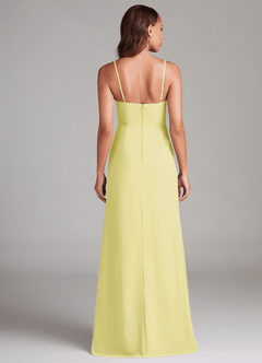 Azazie Maci Bridesmaid Dresses Lemon Sorbet Sheath Pleated Chiffon Dress image7