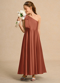 Azazie Guppy Junior Formal Flower Girl Klänningar Klä A-Line i Matt satäng Ena axeln image4