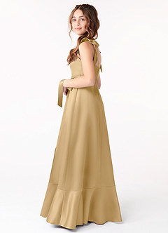 Azazie Barbara Junior Gold A-Line Bow Matte Satin Dress image2
