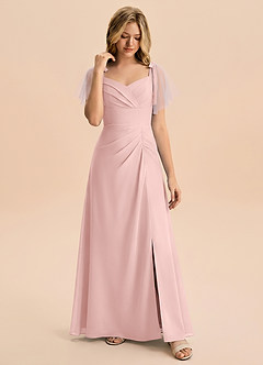Azazie Indy Junior Powder Pink Sheath Ruched Chiffon Dress image4