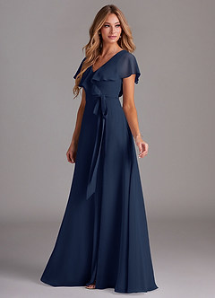 Azazie Lainey Robes de demoiselle d'honneur Robe Trapèze en Mousseline de soie avec poches Bleu Marine Foncé image5