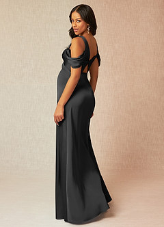 Azazie Rhea Maternity Bridesmaid Dresses A-Line Off-The-Shouler Pleated Stretch Satin Floor-Length Dress image5