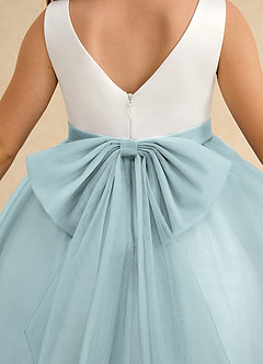 Azazie Rene Flower Girl Dresses Ivory Mist A-Line Bow Tulle Dress image7