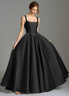 Azazie Verina Bridesmaid Dresses Black A-Line Pleated Stretch Satin Dress image5