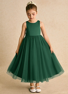 Azazie Solia Flower Girl Dresses Dark Green Ball-Gown Bow Tulle Dress image6