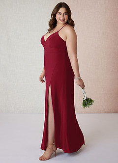 Azazie Becca Bridesmaid Dresses Burgundy Sheath V-Neck Chiffon Dress image9
