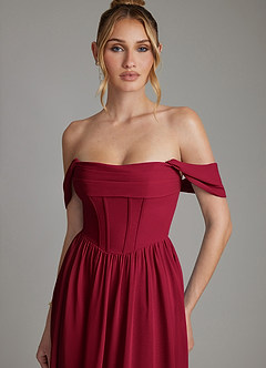 Azazie Caterina Bridesmaid Dresses Burgundy A-Line Corset Chiffon Dress image8